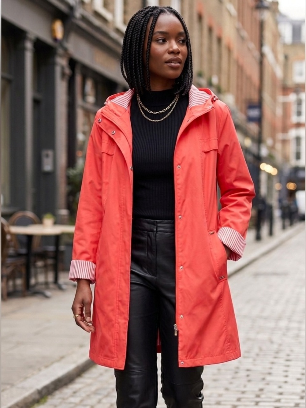 Jones New York Bright Red Long Hooded Trench Coat NEW!